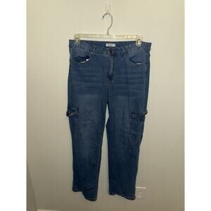 Bleu Women’s Blue Denim Cargo Jeans Y2K Straight Leg Size 14 Side Pockets